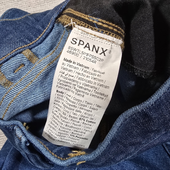 Spanx Cropped Wide Leg Jeans Sz XL Washed Blue Pull-On Patch Pockets Stretch NWT - Picture 7 of 11